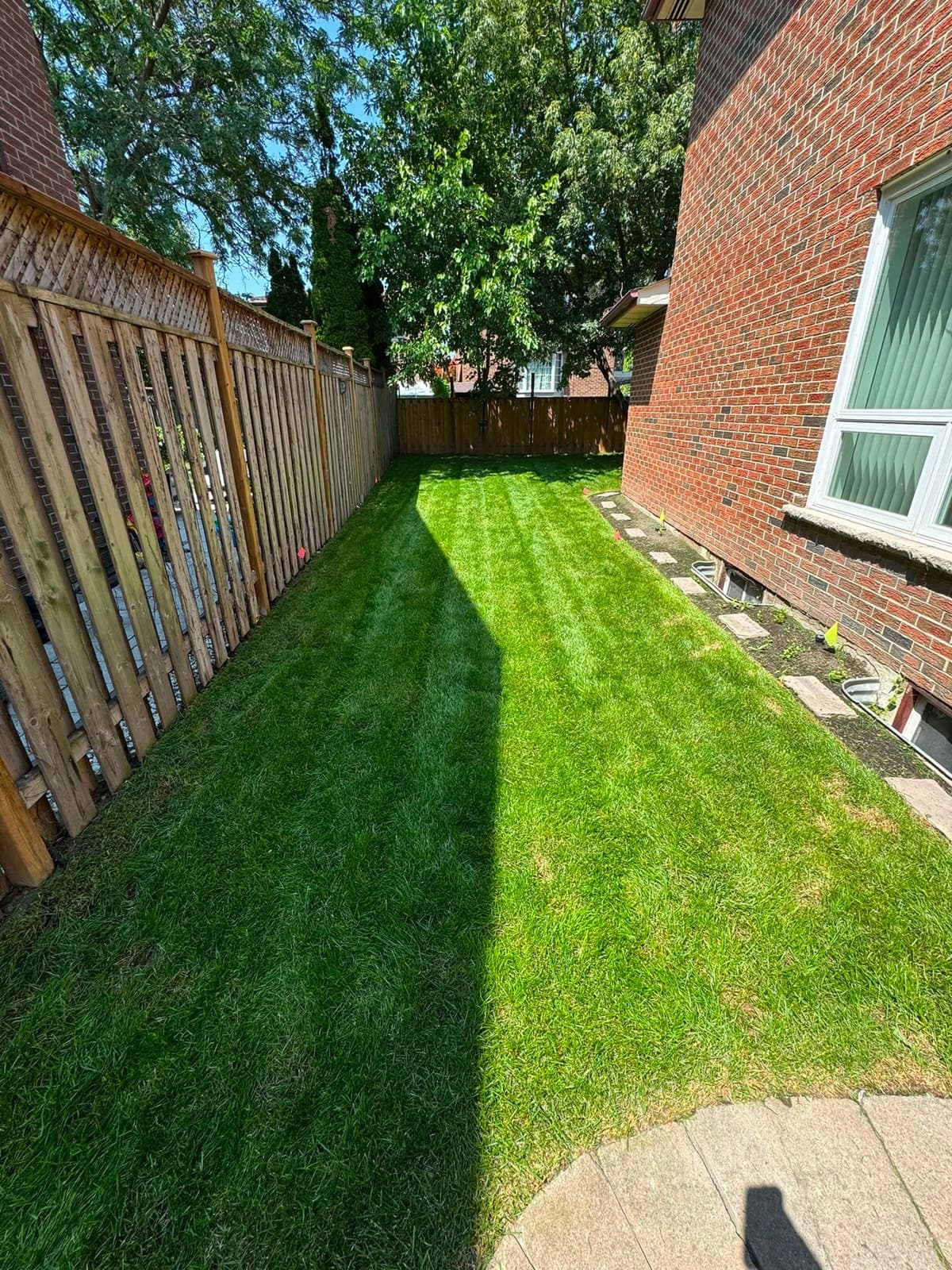 Curved segmental block retaining wall along a pool deck with hedges
